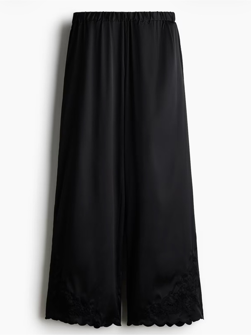 H&M Black Satin Embroidered Pants NWT
